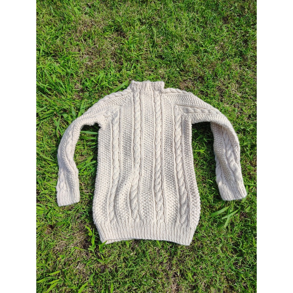 Vintage Hand Made Sweater Women's Medium White Cream‎ Hand Knit Cable Vtg 60s